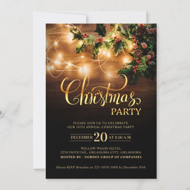 Invitación Elegante y simple fiesta de vacaciones para Navida (Anverso)