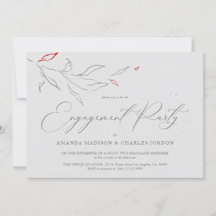 Invitación Elegante y simple flor gris y roja Partido de comp