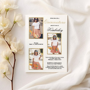 Invitación Elegante y simple foto de oro blanco Quinceañera