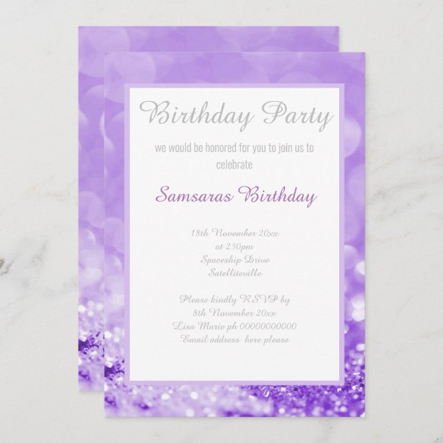 INVITACIÓN ELEGANTE Y SIMPLE LAVENDER BOKEH CUMPLEAÑOS (Anverso / Reverso)