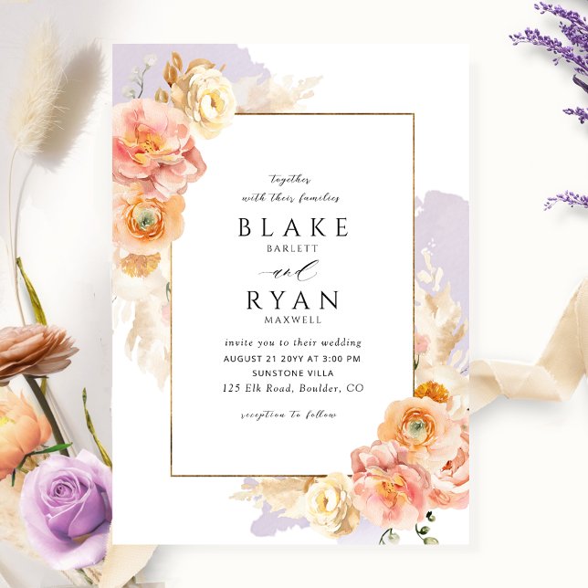 Invitación Elegante y simple morado, Boda Peach y Rubor (Subido por el creador)