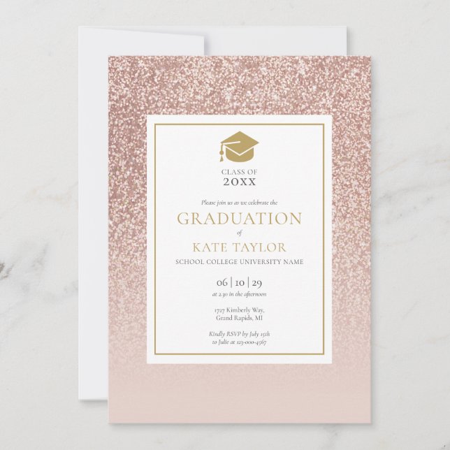 Invitación Elegante y simple Rosa de graduación de fotografía (Anverso)