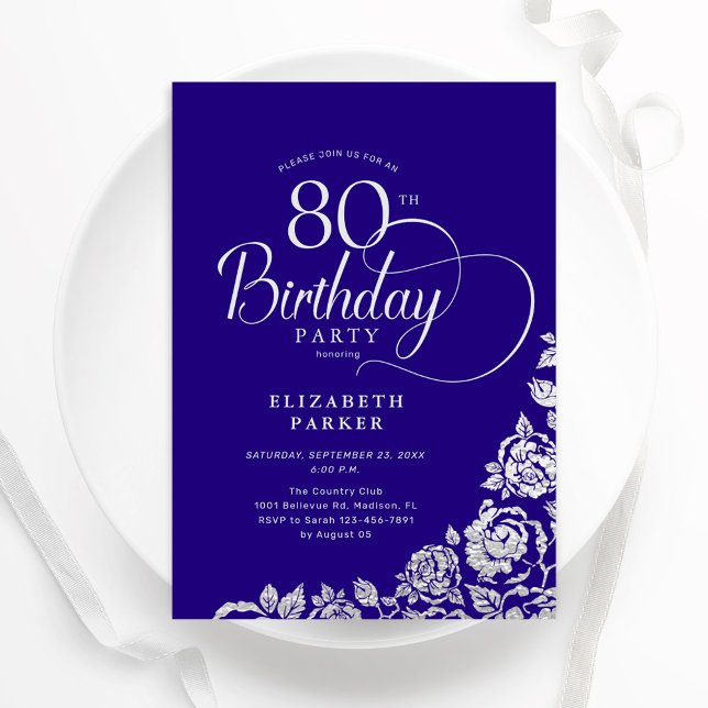 Invitación Elegante y simple Rosas 80 de cumpleaños de plata  (Subido por el creador)