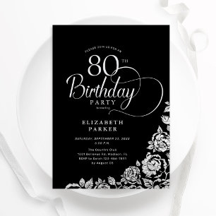 Invitación Elegante y simple Rosas de color negro plateado en