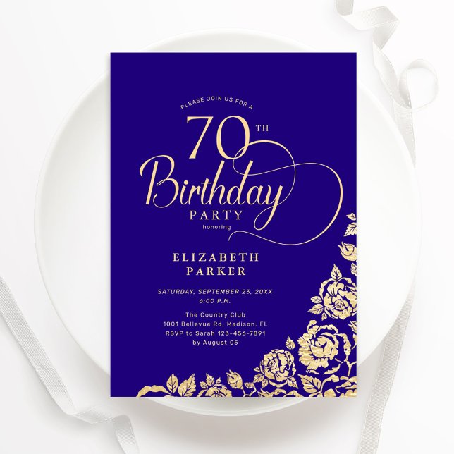 Invitación Elegante y simple Rosas de oro púrpura de 70 años (Subido por el creador)