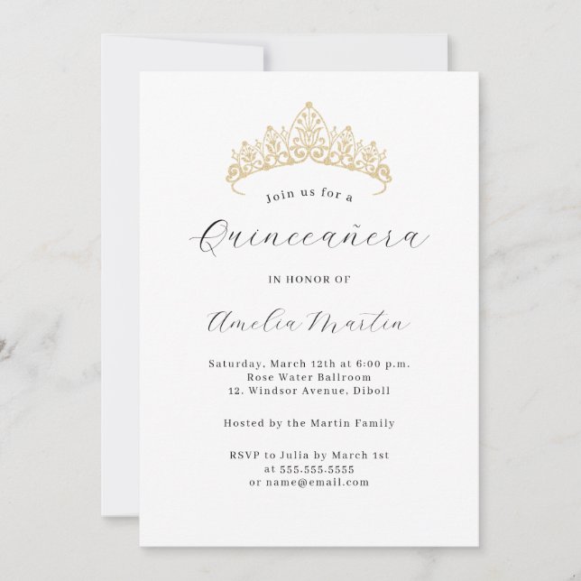 Invitación Elegante y simple Tiara Quinceanera (Anverso)