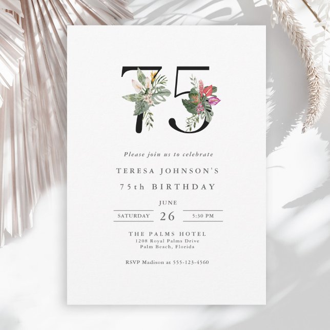 Invitación Elegante y simple Tropical 75 cumpleaños (Available in both printed and instant download digital formats.)