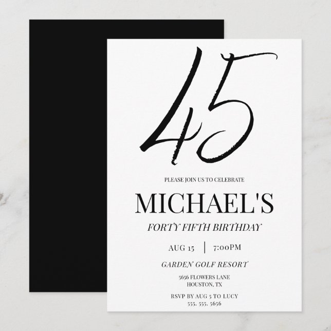 Invitación Elegante y simple Unisex 45ª fiesta de cumpleaños (Anverso / Reverso)