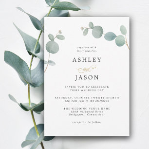 Invitación Elegante y simple vegetación Eucalyptus deja Boda