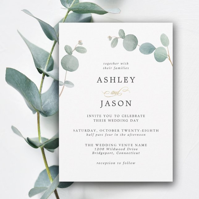 Invitación Elegante y simple vegetación Eucalyptus deja Boda (This simple eucalyptus leaves wedding invitation is perfect for weddings in any season of the year.
)
