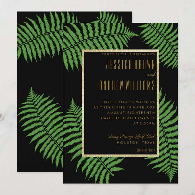 Invitación Elegante y sofisticada boda de helecho (Anverso / Reverso)