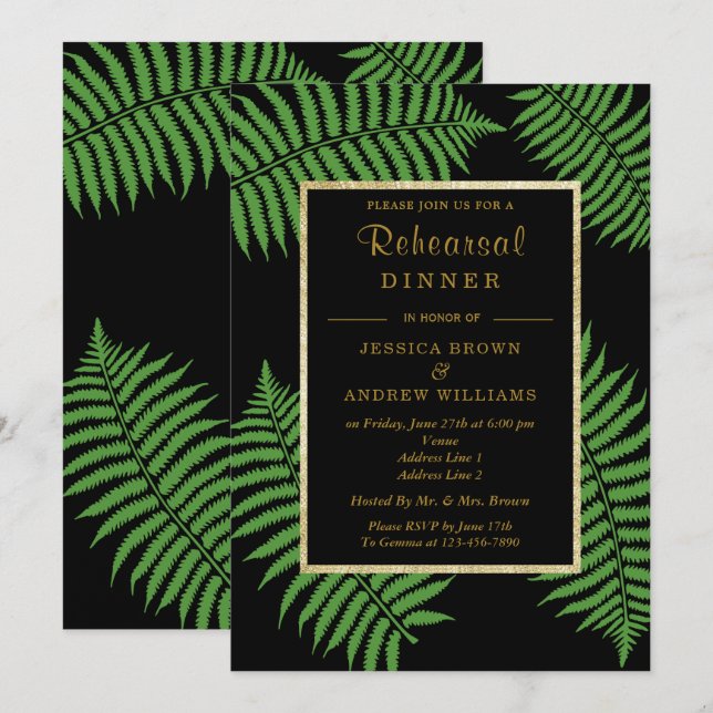Invitación Elegante y sofisticada boda de helecho (Anverso / Reverso)