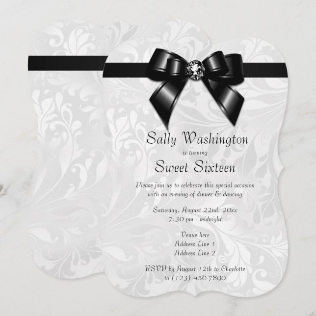 Invitación Elegante y sofisticado arco de diamantes y damasco (Anverso / Reverso)
