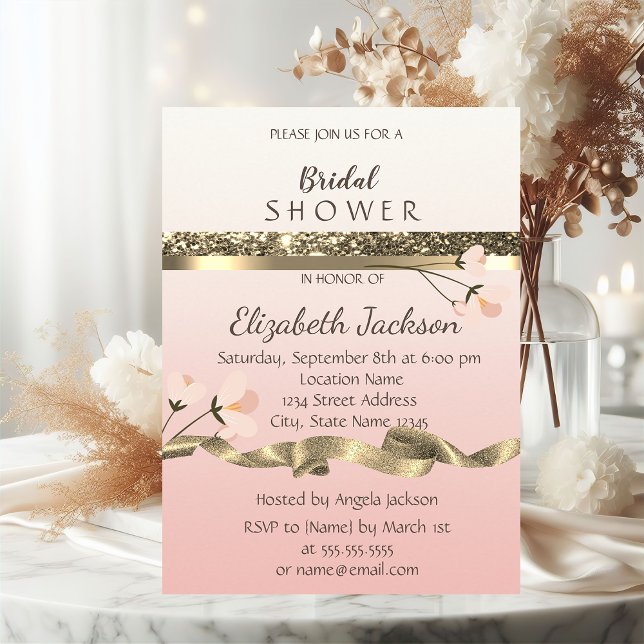 Invitación Elegante y sofisticado  Chorro Nupcial Floral (Subido por el creador)
