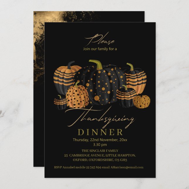 Invitación Elegante y Sofisticado Día de Acción de Gracias de (Anverso / Reverso)