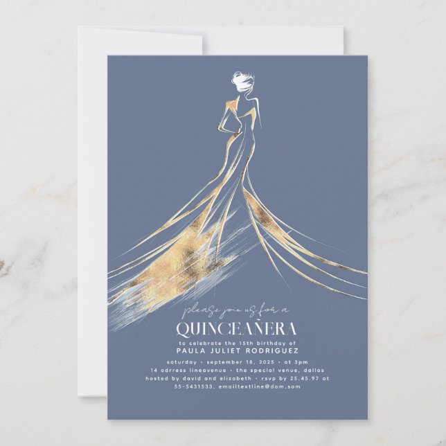 Invitación Elegante y sofisticado Dusty Blue QUINCEAÑERA (Anverso)