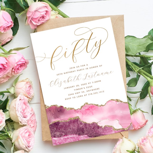 Invitación Elegante y sofisticado Gold Pink 50 cumpleaños (Subido por el creador)