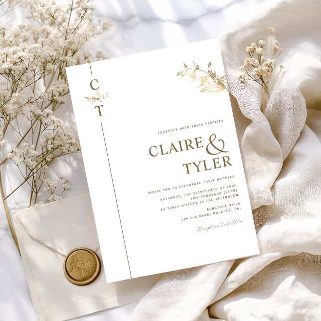 Invitación Elegante y sofisticado monograma blanco y dorado d (Subido por el creador)