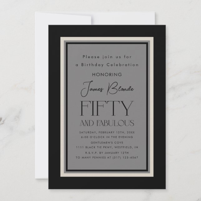 Invitación Elegante y Sofisticado Partido de los Cincuenta Añ (Anverso)