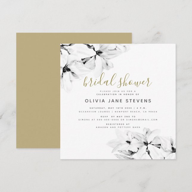 Invitación Elegante y sofisticado Shower Nupcial con flores d (Anverso / Reverso)