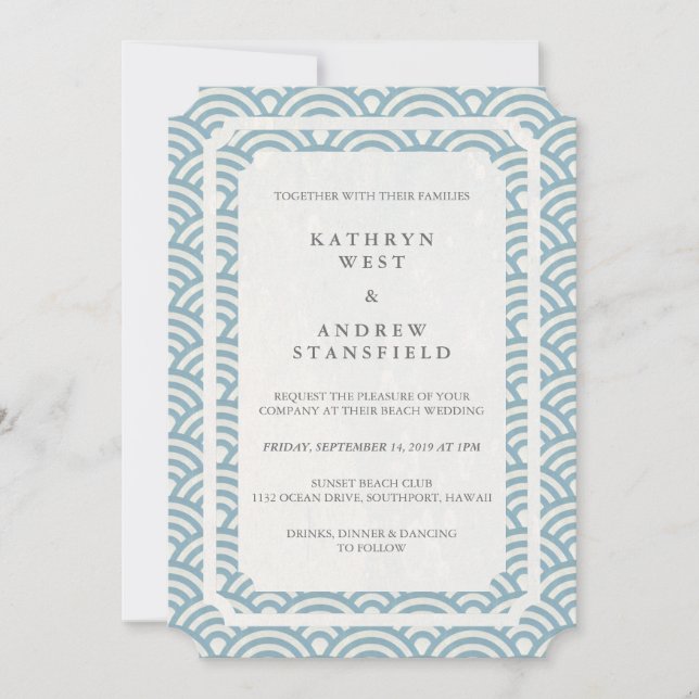 Invitación Elegante y suave Blue + White Beach Wedding (Anverso)