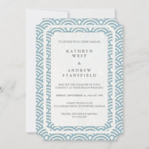 Invitación Elegante y suave Blue + White Beach Wedding