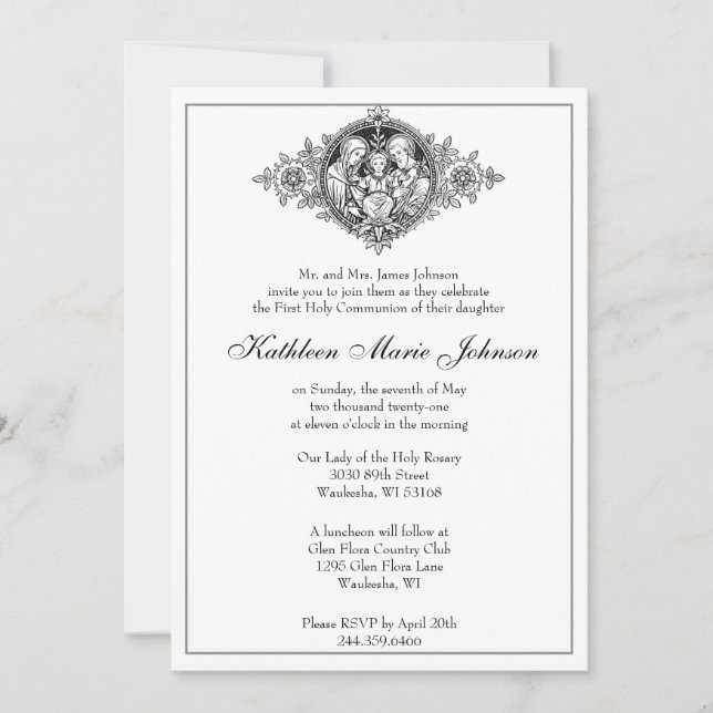 Invitación Elegante y tradicional Primera Santa Comunión (Anverso)