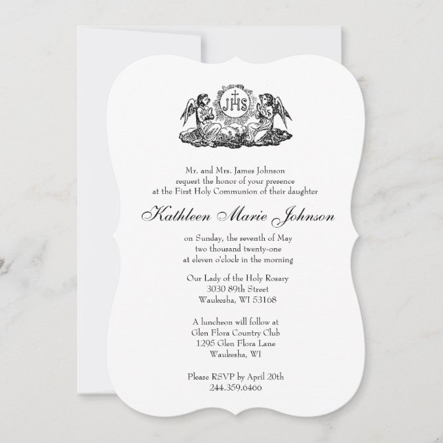 Invitación Elegante y tradicional Primera Santa Comunión (Anverso)
