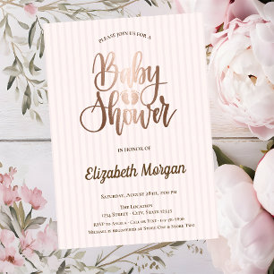 Invitación Elegante y Única Ducha para Bebé con Rayas en Oro