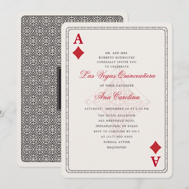 Invitación Elegante y único Red Las Vegas Quinceañera (Anverso / Reverso)