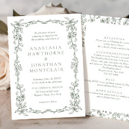 Invitación Elegante y verde sabio todo en un Boda victoriano