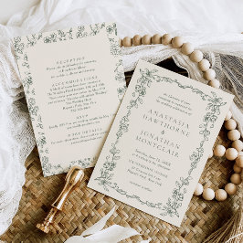 Invitación Elegante y verde sabio todo en una boda vintage