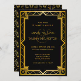 Invitación Elegante y vintage Art Deco Invitado Boda de oro n