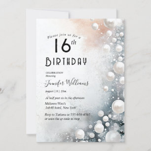 Invitación Elegante y White Pearls fiesta de cumpleaños 16