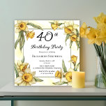 Invitación Elegante Yellow Daffodils Floral 40 cumpleaños<br><div class="desc">Elegante diseño floral de daffodils amarillos "Fiesta del Cumpleaños 40" con un marco cuadrado floral de daffodils rodeando un marco blanco y verde sobre un fondo amarillo y blanco angustiado.</div>
