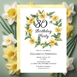 Invitación Elegante Yellow Daffodils Floral 80º cumpleaños