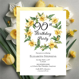 Invitación Elegante Yellow Daffodils Floral 90 cumpleaños