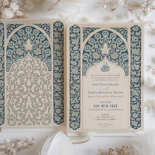 Invitación Elegante zafiro y crema Boda islámico de encaje (Subido por el creador)