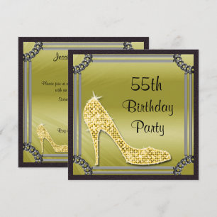 Invitación Elegante zapato de tacón alto dorado enmarcado en