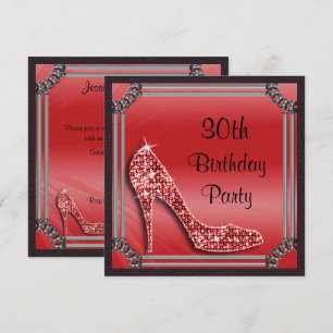 Invitación Elegante zapato de tacón alto rojo con marco de pl