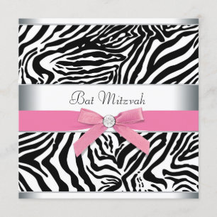 Invitación Elegante Zebra Rosa Bat Mitzvah