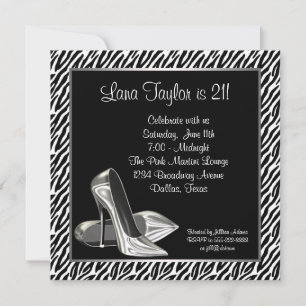 Invitación Elegante Zebra Tacón Alto Cumpleaños