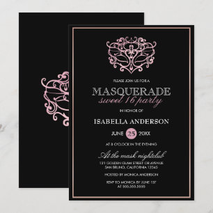 Invitación Elegante zinc metálico Rubor rosado Masquerade Swe