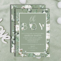Elegantemente floral de salvia Oh Boy Baby Shower