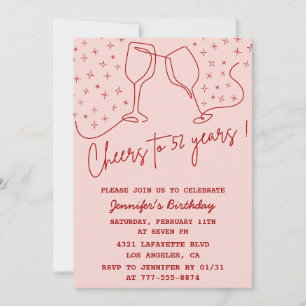 Invitación Elegantemente Rosa Brindis Champagne 52 cumpleaños