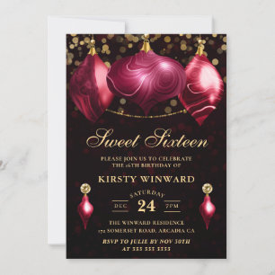 Invitación Elegantes Agatas Burgundy Invierno Bolas Dulces 16