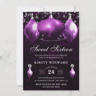 Invitación Elegantes Agatas Moradas Invierno Bolas Dulces 16