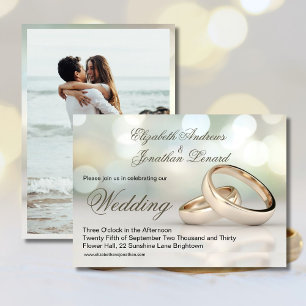 Invitación Elegantes Anillos de oro Foto Boda elegante
