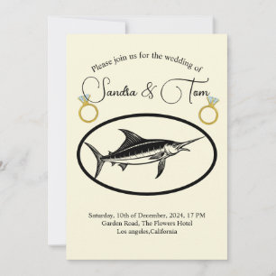 Invitación Elegantes anillos dorados y boda de peces de marli