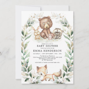 Invitación Elegantes animales de Woodland Baby Shower Greener